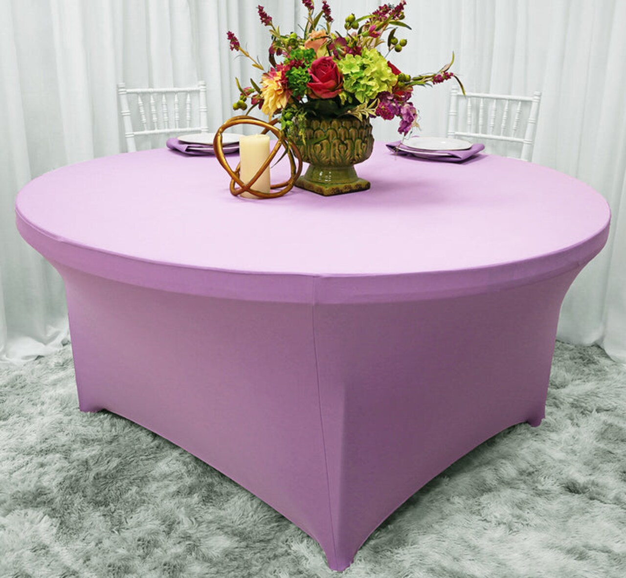 5 Foot Round Stretchable Spandex Table Cover Lavender Elegant Party Linen